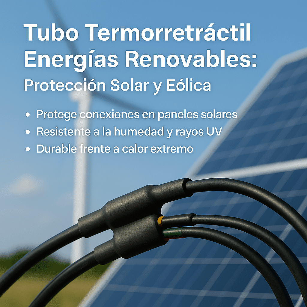 Tubo termorretráctil en instalaciones solares y eólicas protegiendo conexiones eléctricas frente a humedad, rayos UV y calor extremo
