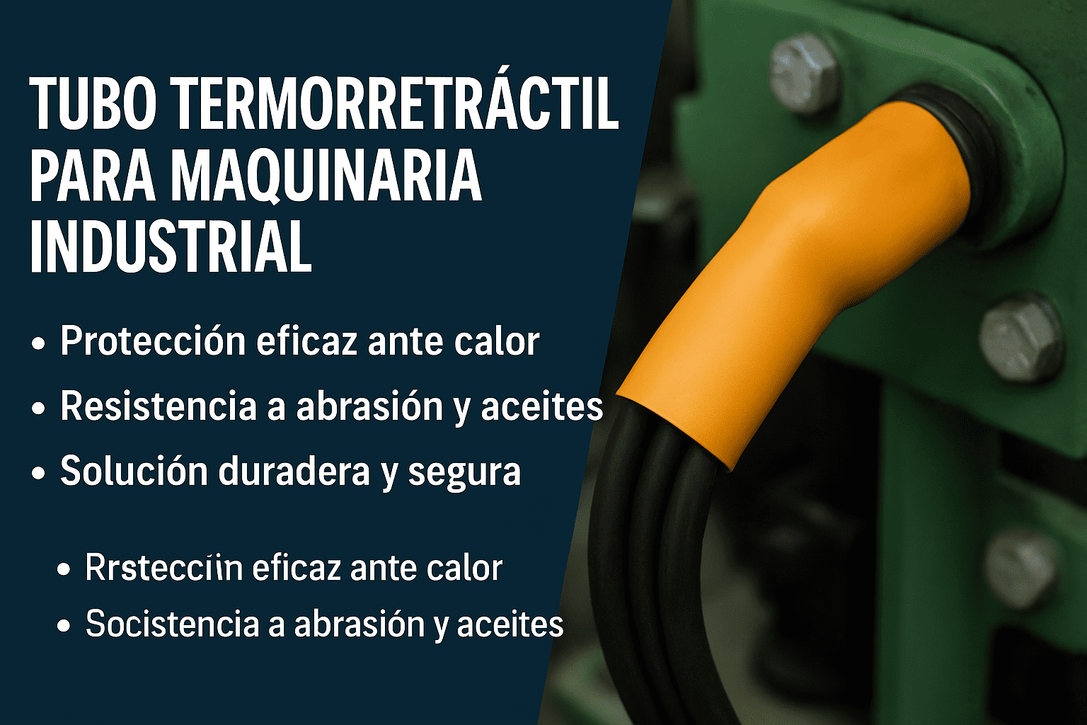 Aplicación de tubo termorretráctil en maquinaria industrial para proteger cables frente a aceites y temperaturas altas.