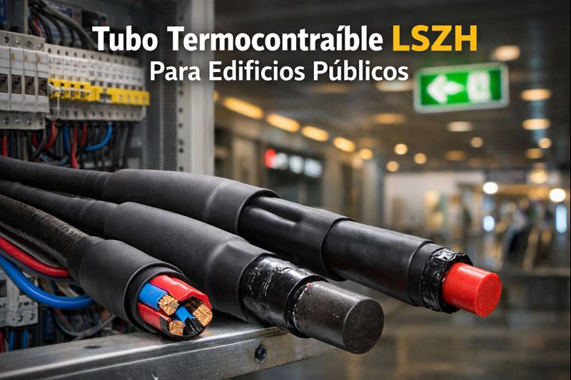 tubo termocontraíble LSZH sin halógenos instalado en cableado de edificio público