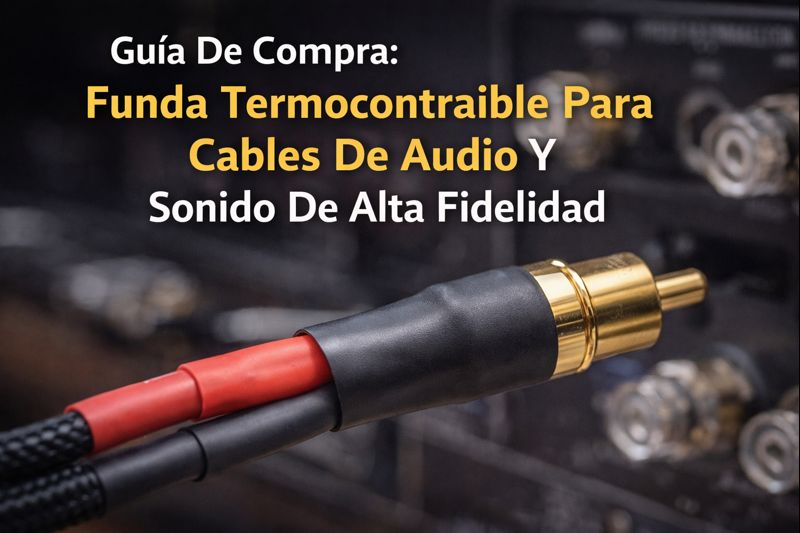 Funda termocontraible para cables de audio de alta fidelidad protegiendo un conector y el tramo de cable